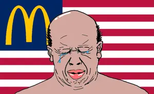 classic amerimutt, amerimutt, closed eyes, closed mouth, crying, fat, grease, hair, mcdonalds, mutt