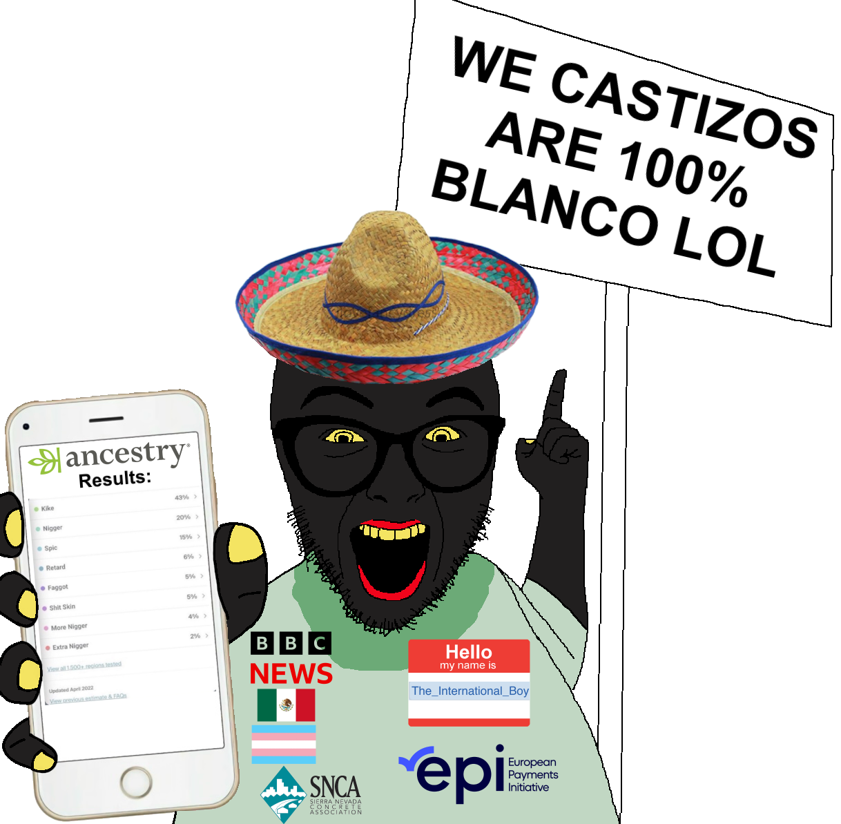 esl fnf pedo, abortion lover, phoneplier vertical, slopjak, mexican-american countrywar, ancestry, bbc news, castizo, clothes, dna