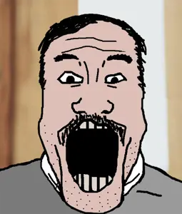markiplier soyjak, blurred background, clothes, daniel day lewis, hair, irl background, mustache, open mouth, soyjak, white skin