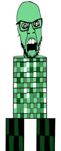 creeper, feraljak, feraljak (crazed), crazed, full body, glasses, green skin, mustache, open mouth, soyjak