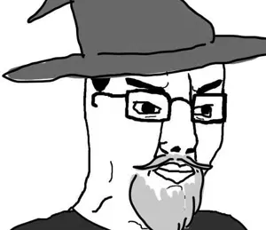 chudjak, 1soyjak, angry eyebrows, beard, black eyes, black hair, closed mouth, clothes, glasses, gray shirt