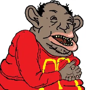 classic amerimutt, happy merchant, amerimutt, brown skin, clothes, fat, hair, hands, mcdonalds, mutt