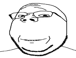 gapejak, massjak, wholesome soyjak, glasses, smile, soyjak, squished, stretched, stubble