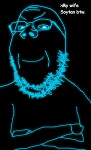 xjanny, gapejak, arm, blue glow, closed mouth, clothes, crossed arms, glasses, glowing, looking at you