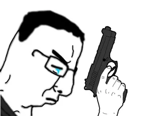 chudjak, its over, crying, gun, holding gun, holding object, its over (phrase), text, weapon, white background
