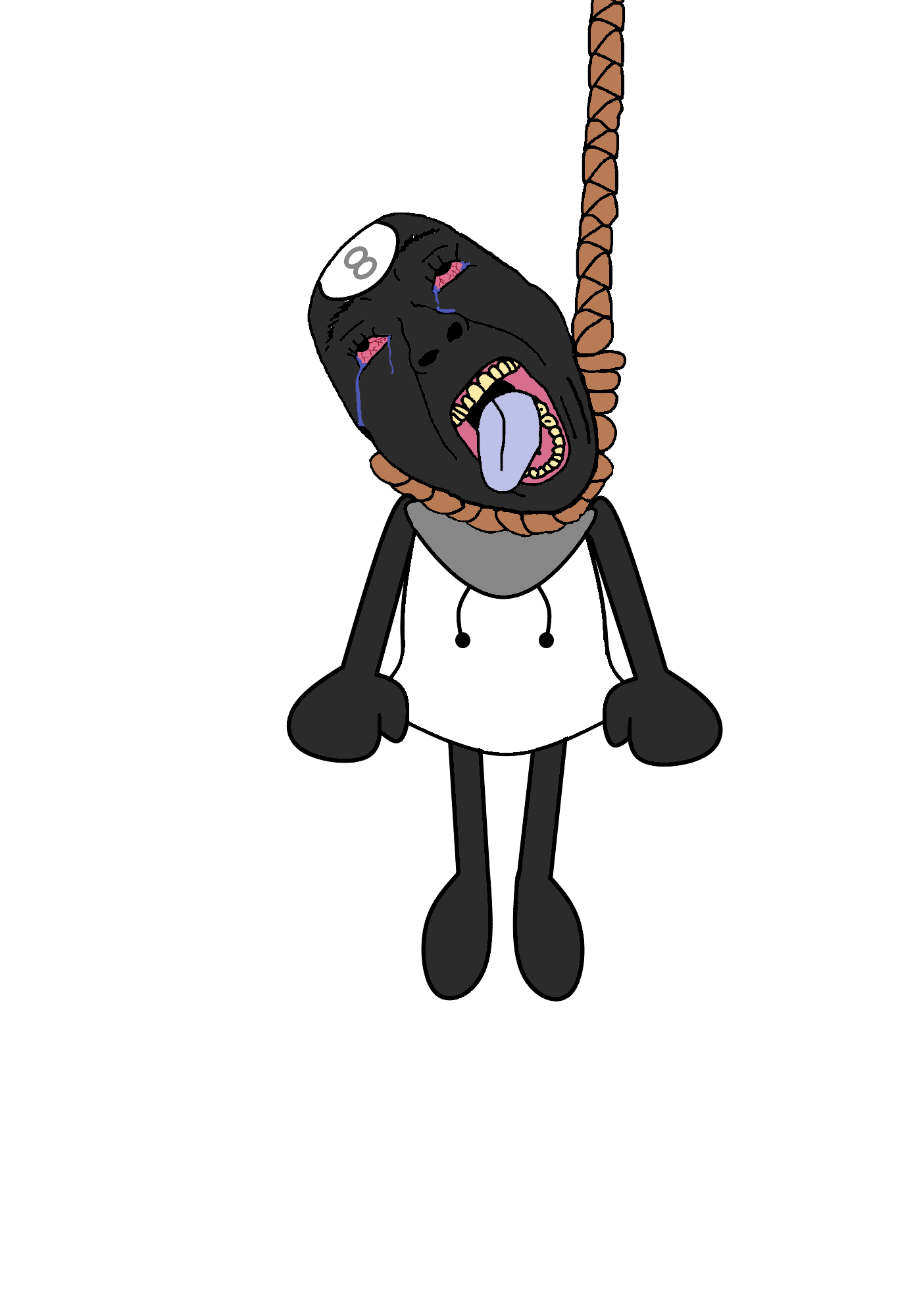 juaco, bernd, hanging troonjak, troonjak, 8 ball, ack, arm, black skin, bloodshot eyes, clothes