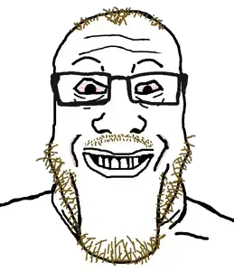 markiplier soyjak, coomerjak, bloodshot eyes, brown stubble, coomer, eyebags, gooner, grin, hair, tired