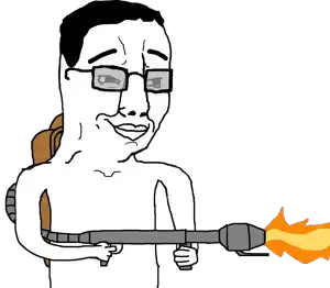 chudjak, fire, flamethrower, glasses, shirtless, smile