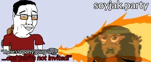 soyniqua, soytan, chudjak, ack, arms up, burning, fire, flamethrower, glasses, hanging