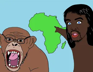 monkeyjak, two pointing soyjaks, africa, cheddar man, monkey, open mouth, pointing