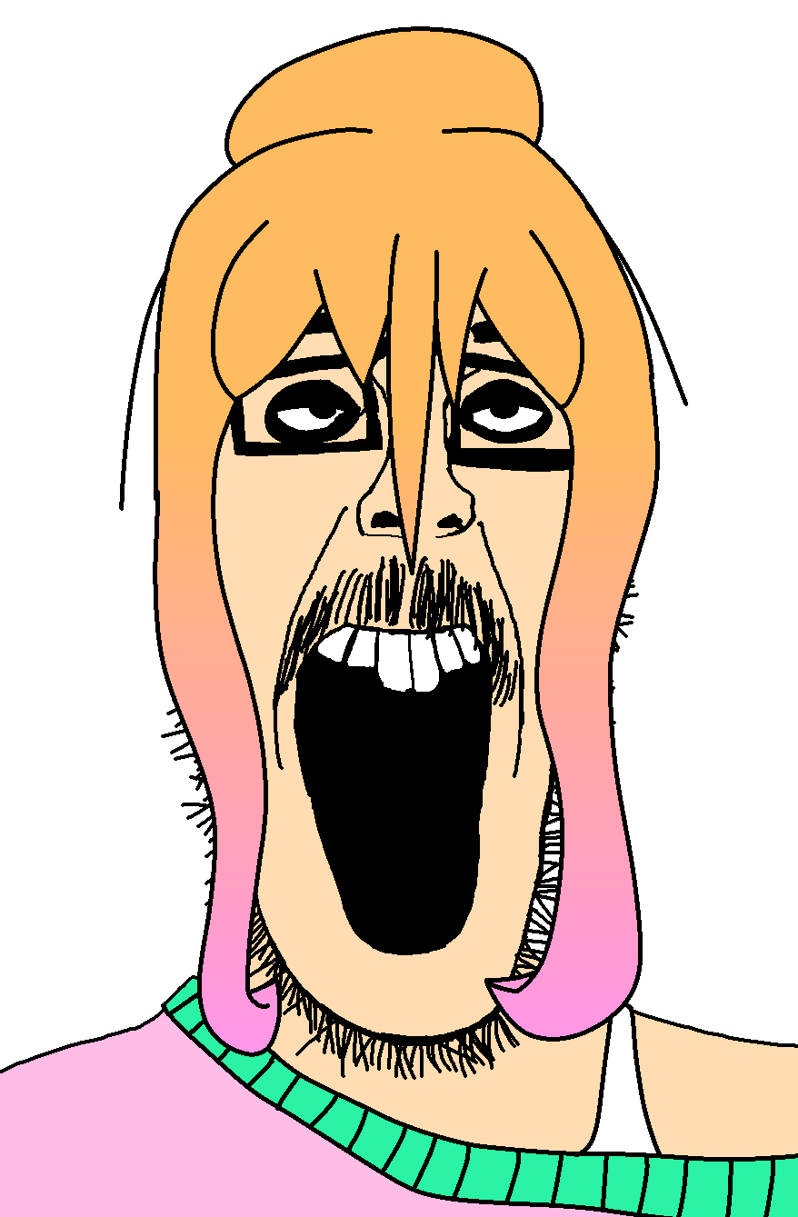 yfke (ongezellig), beastjak, bra, buckteeth, clothes, dyed hair, eyeshadow, glasses, hair, looking up