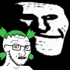 trollface, soyak, soyak (concerned), 4chan, 4cuck, animated, anime, hair, scared, trollface