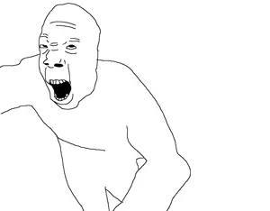 wojak, unknown, angry, full body, no glasses, open mouth