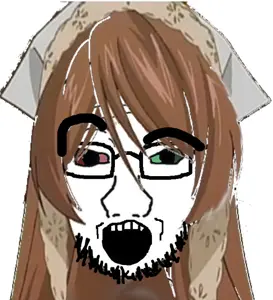 soyak, soyak front, anime, brown hair, clothes, glasses, hair, hat, open mouth, soyjak