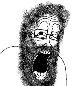 unpaintbucketable nigger, beard, glasses, hair, open mouth, soyjak, stubble, transparent background