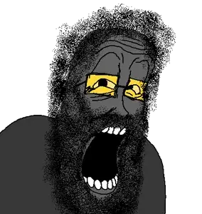 unpaintbucketable nigger, beard, glasses, gray skin, hair, open mouth, soyjak, soyjak party, stubble, transparent background