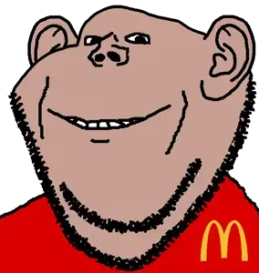 impish soyak ears, amerimutt, beard, clothes, ear, fast food, looking at you, mcdonalds, nose, smile