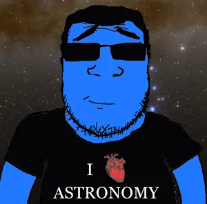 markiplier soyjak, science lover, blue, blue skin, calm, closed mouth, cold, cool, glasses, heart