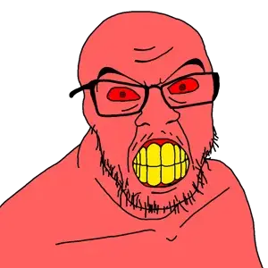feraljak, angry, bloodshot eyes, grimace, insane, red skin, seething, small eyes, teeth, yellow teeth