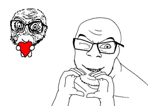 xjanny, feraljak, fun sized feraljak, arm, big eyes, glasses, hands, heart, looking at you, mustache