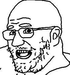 vaccine fatty, ear, fat, glasses, monochrome, open mouth, smile, soyjak, stubble, uncolored skin