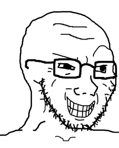 soyak, soyak (smug), remastered soyjaks, bald, closed mouth, glasses, grin, smile, smug, stubble