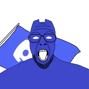 patriotjak, beard, blue skin, clothes, discord, flag, glasses, looking at you, open mouth, soyjak