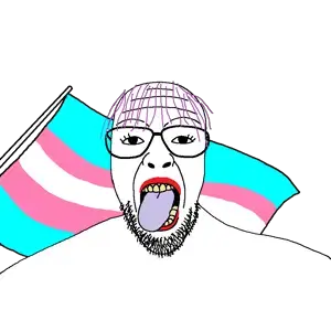 patriotjak, beard, clothes, flag, glasses, hair, lipstick, looking at you, open mouth, purple hair