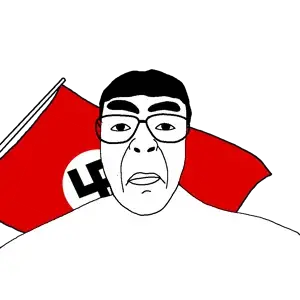 chudjak, patriotjak, chuddified soyjaks, chud, eyebrows, flag, glasses, hair, looking at you, nazism