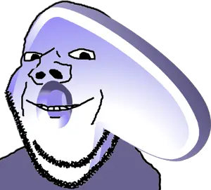 impish, /g/, 4chan, gentoo, linux, no eyebrows, purple skin, smile, soyjak, stubble