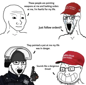 wojak, soyak, long crying soyak, armor, clothes, crying, gun, hat, maga, make america great again