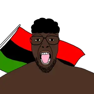 patriotjak, afro, beard, black skin, clothes, flag, glasses, looking at you, nigger, open mouth
