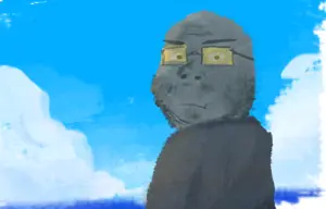 gapejak, mustached gapejak, beach, mustache, sky, soyjak party, tranny artstyle, soot