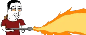 chudjak, clothes, fire, flamethrower, smile