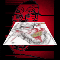 feraljak, feralrage, 3dgifmaker, angry, animated, blood, bloodshot eyes, clenched teeth, cracked teeth, ear