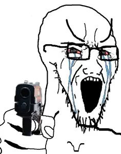 soyak, angry, bloodshot eyes, crying, firearm, glasses, gun, hands, holding gun, holding object