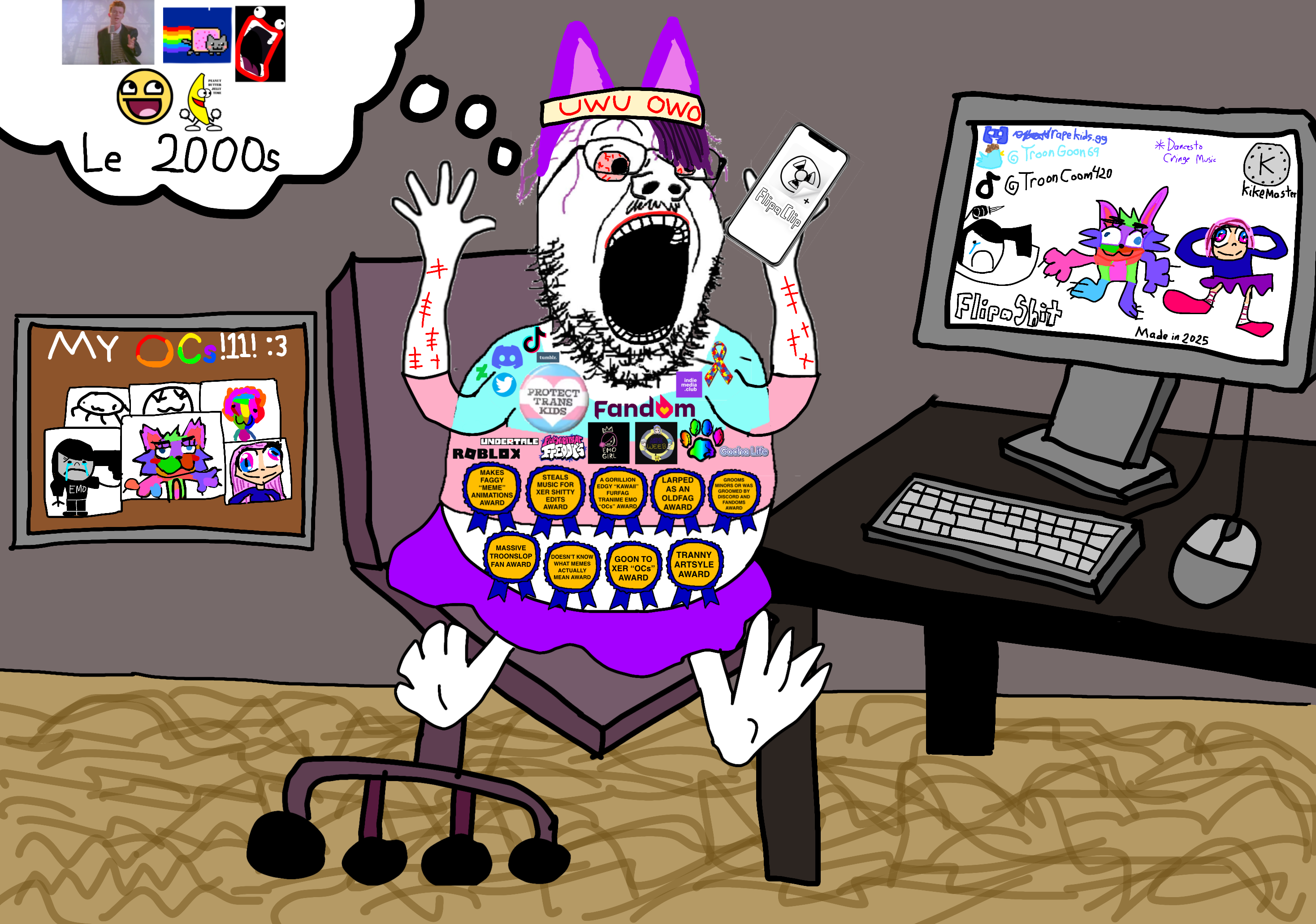 gapejak, 2000s, 2020s, animation meme, anime, autism, award, background, badge, bleed