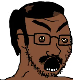soyak, brown skin, glasses, hair, indian, mustache, open mouth, poop, small eyes, soyjak