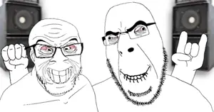 cobson, feraljak, 2soyjaks, animated, bloodshot eyes, dance, hug, nigger, radio, smile