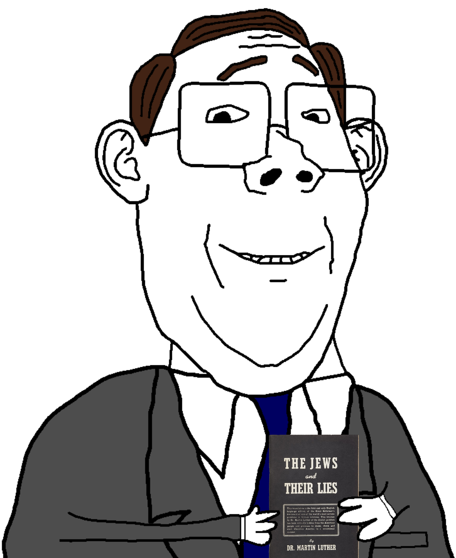 gapejak, protestantjak, wholesome soyjak, blue tie, book, brown hair, chin, christianity, cleavage, clothes