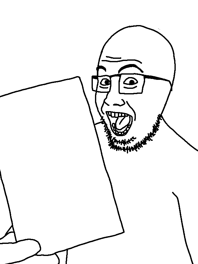 paperjak, aliased, arm, body, glasses, holding object, looking at you, open mouth, paper, soyjak