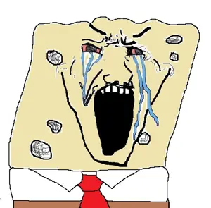 spongebob squarepants, soyak, animal, bloodshot eyes, cartoon, clothes, crying, open mouth, soyjak, sponge