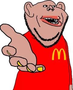 impish soyak ears, impish amerimutt, amerimutt, ear, fat, hands, mcdonalds, smile, soyjak, stubble