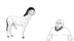 doomer wojak, wojak, vaushjak, animal, arm, beard, doomer, glasses, hands, horse