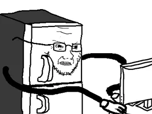 soyak, arm, beard, computer, computer mouse, fridge, glasses, gritting teeth, hands, mouse