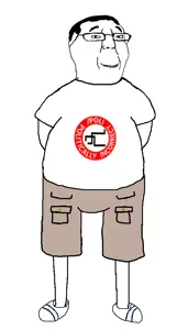 chudjak, gapejak, wholesome soyjak, /pol/, closed mouth, clothes, full body, glasses, hair, merge