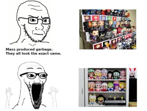 excited soyjak, soyak, wewjak, anime, frown, fumo, funko pop, glasses, hands, hands up
