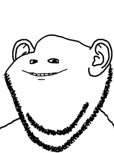 impish soyak ears, ear, no nose, retarded, smile, white background