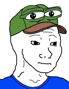 Wojak with Pepe related items.png