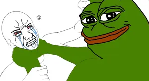 pepe, wojak, amphibian, animal, bloodshot eyes, choking, closed mouth, crying, frog, quick time event